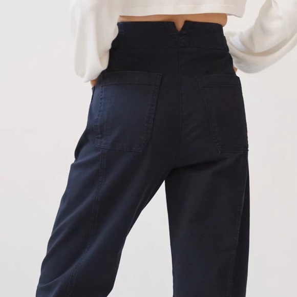 SOLD - Anthropologie Maeve High-Rise Slim Curved Sailor Pants in Navy Blue - Picture 6 of 14